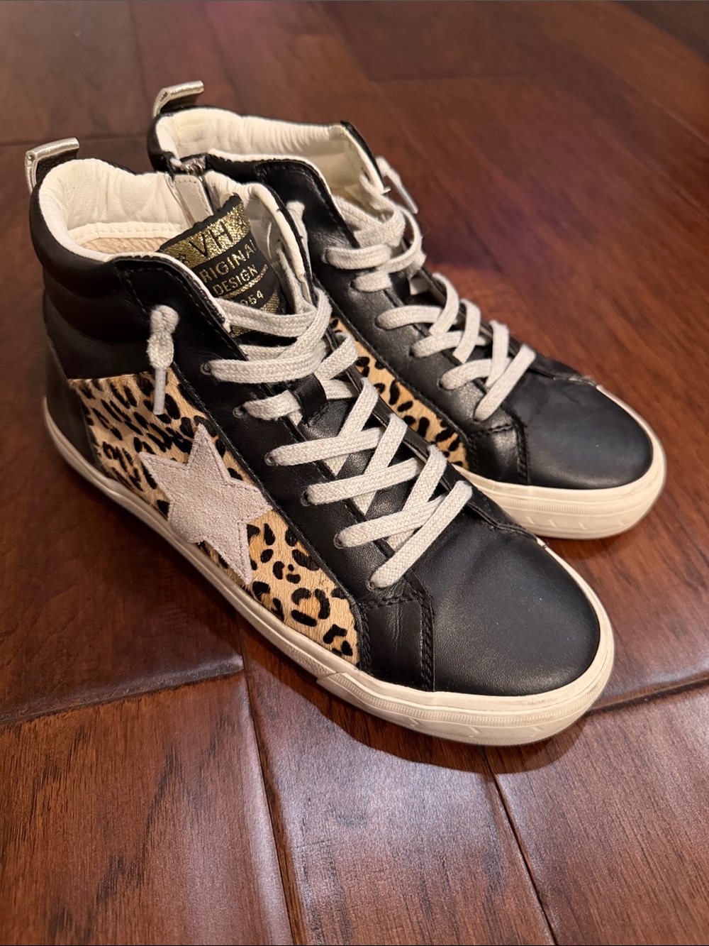 Vintage Havana Black & Leopard High-Top Sneakers with Cream Star Accent